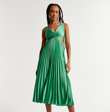 Abercrombie and Fitch Satin Pleated Cutout Maxi Dress