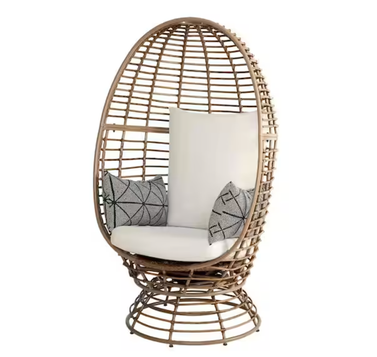 StyleWell Brown Wicker Outdoor Swivel Patio Egg Lounge Chair