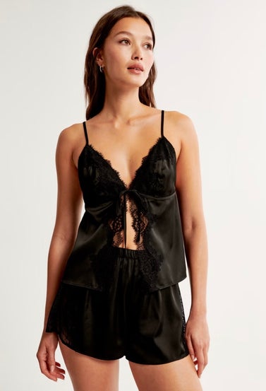 Lace and Satin Tie-Front Cami