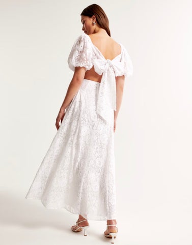 Lace Drama Puff Sleeve Cutout Maxi Dress