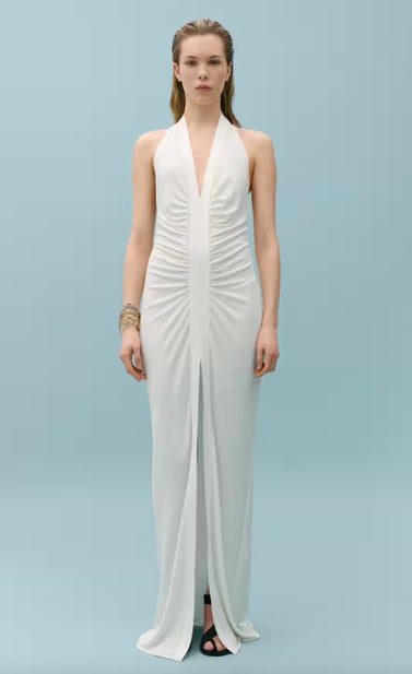 Draped halter dress with opening