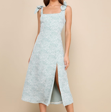 Lulus Lovely Crush Sage Green Floral Backless Tie-Strap Midi Dress