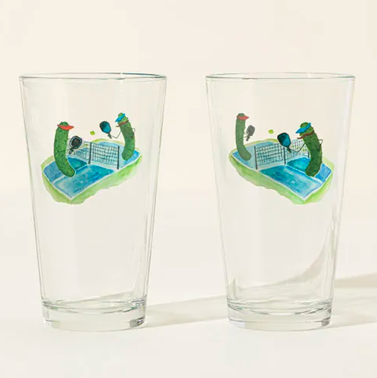 Uncommon Goods Pickles Playing Pickleball Pint Glass Set