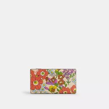 Slim Zip Wallet With Floral Print
