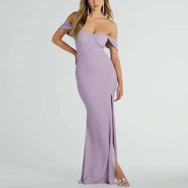 Windsor Tamara Off-The-Shoulder Mermaid Glitter Formal Dress