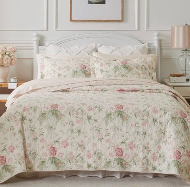 Laura Ashley Breezy Floral Cotton Reversible Quilt Set