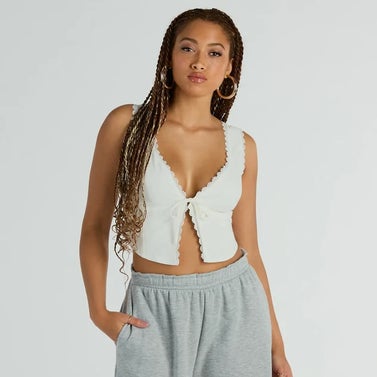 Windsor So Fresh Lace-Trim Linen Cropped Tank Top