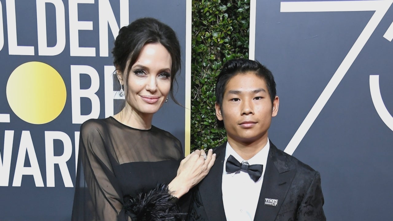 Angelina Jolie Stuns on the 2018 Golden Globes Red Carpet with 14-Year-Old  Son, Pax