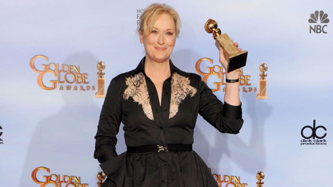 meryl streep golden globe dress Glitter-Waist Long Prom Dress with Train main image 1