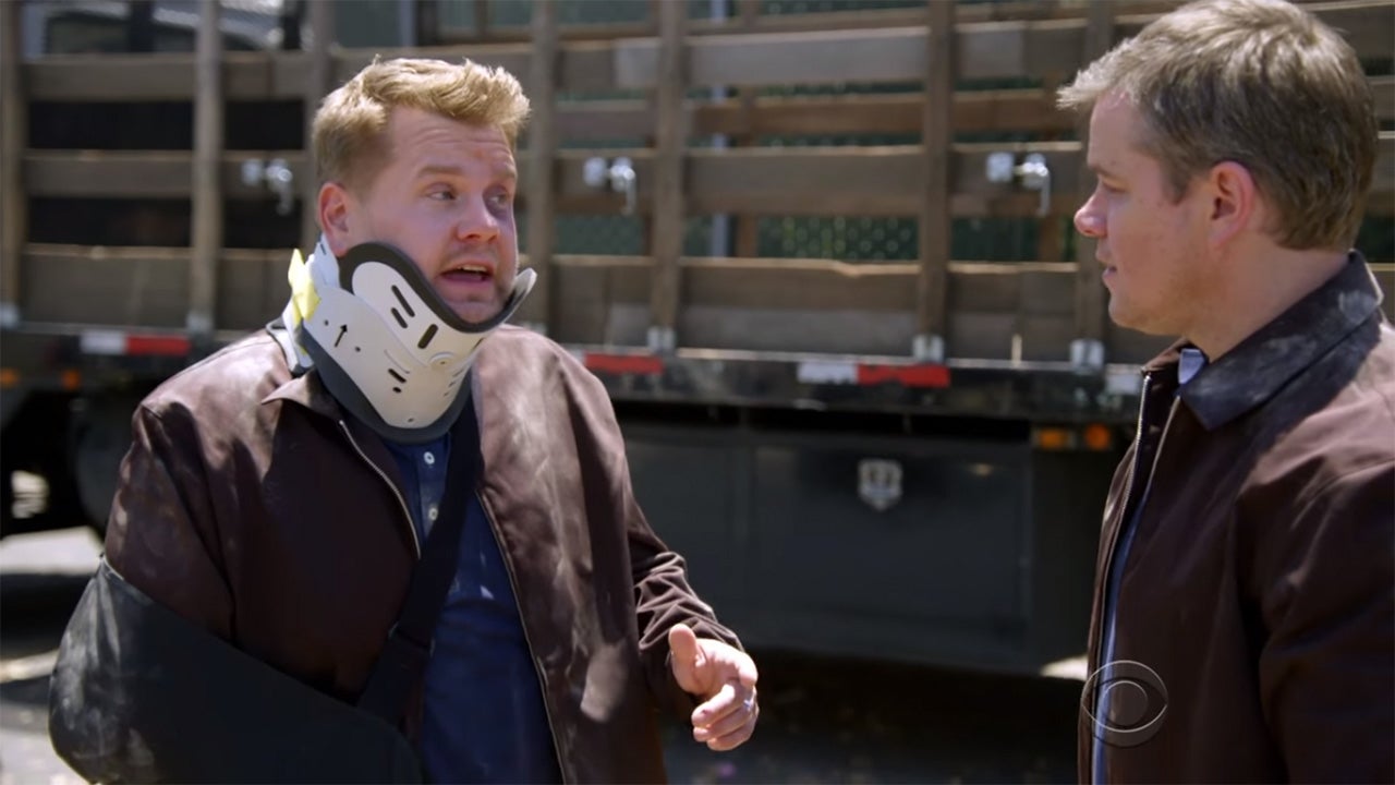 James Corden Plays Matt Damon's 'Bourne' Stunt Double, Falls Off a