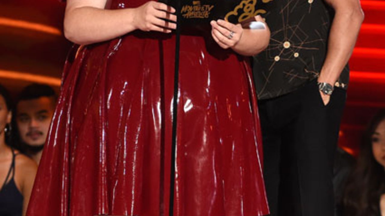 chrissy metz red latex dress Chrissy Metz Latex Dress at the 2017 MTV Movie and TV Awards