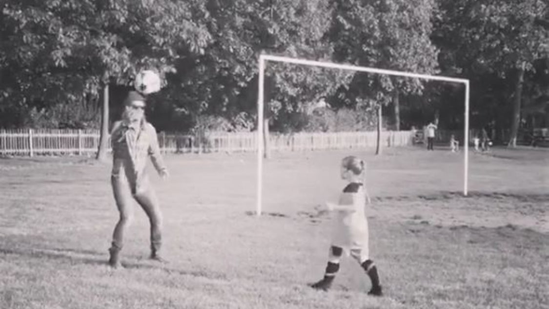 David Beckham and Harper Playing Soccer