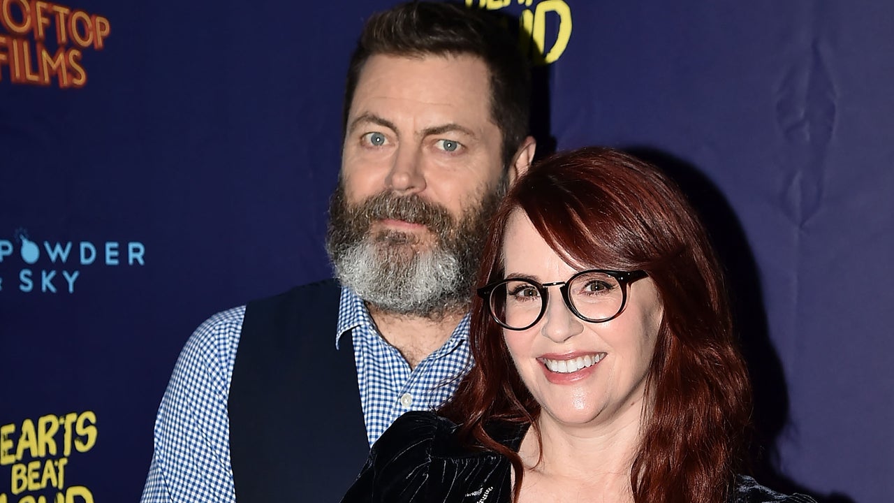 Megan Mullallys Husband Nick Offerman Thinks She Looks Like This Music Icon After Sex Entertainment Tonight image photo