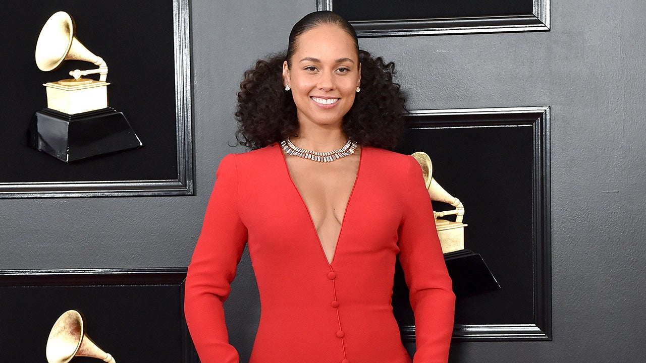 alicia keys red dress Alicia Keys Rocks Bright Red Pinstripe Suit at Met Gala 2025