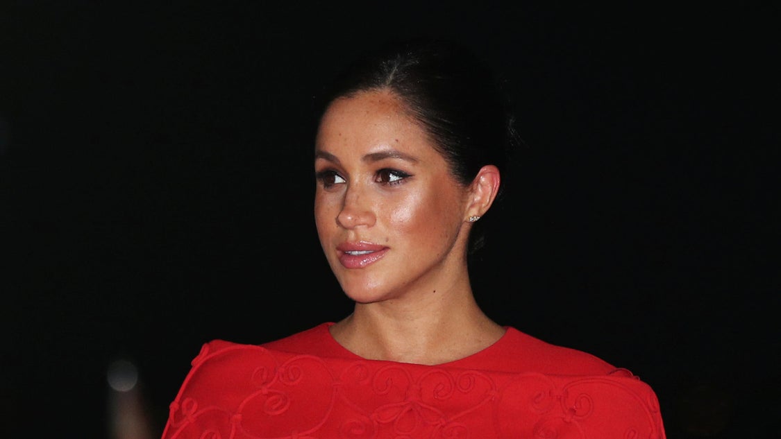 meghan red cape dress Meghan Markle in Red Cape Dress at the Mountbatten Music Festival