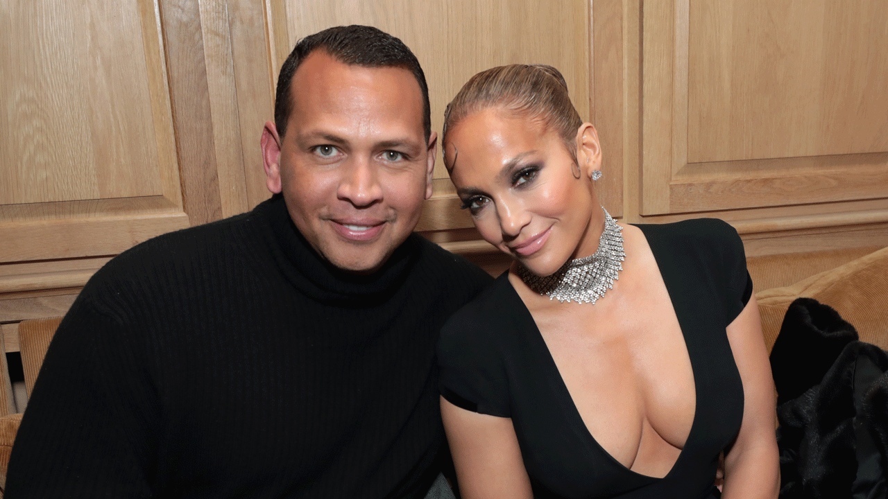 Jennifer Lopez and Alex Rodriguez at the CAA Pre-Oscar Party 