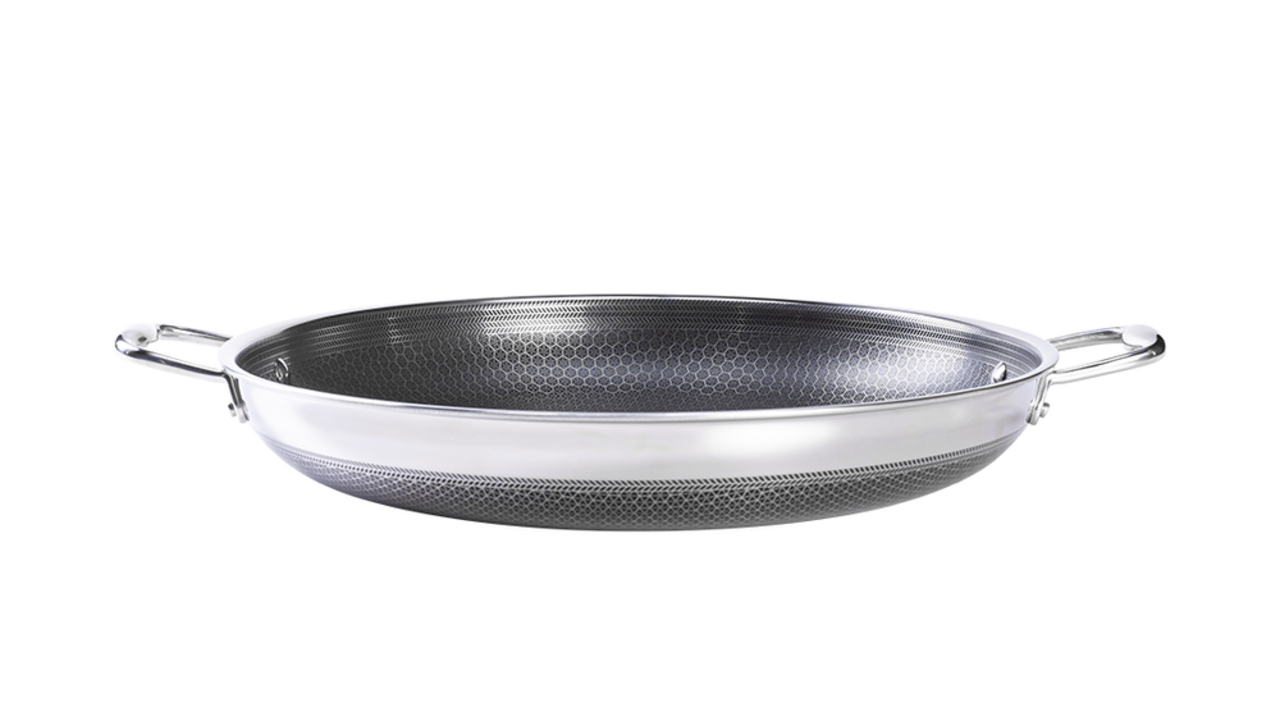 HexClad 14 inch Hybrid Stainless Steel Frying Pan with Lid, Black