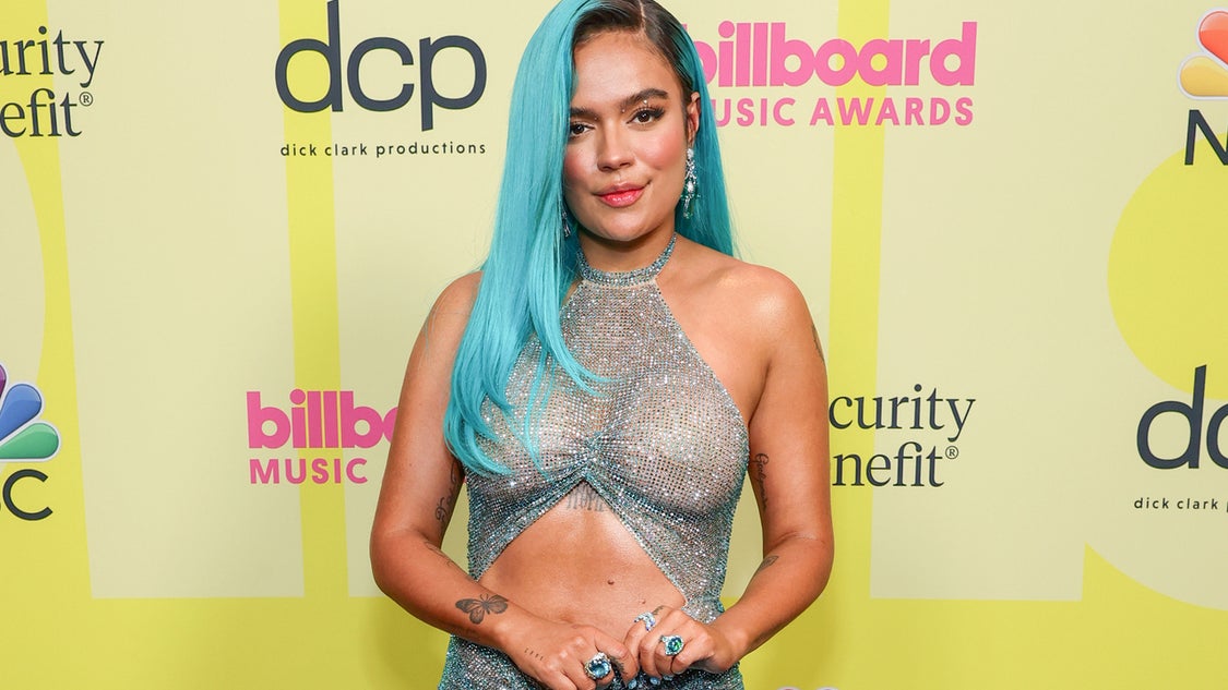 karol g blue dress Karol G Rocks Stunning Blue Dress, Looks Absolutely Incredible At 25th Latin Grammy Awards (Special Look)