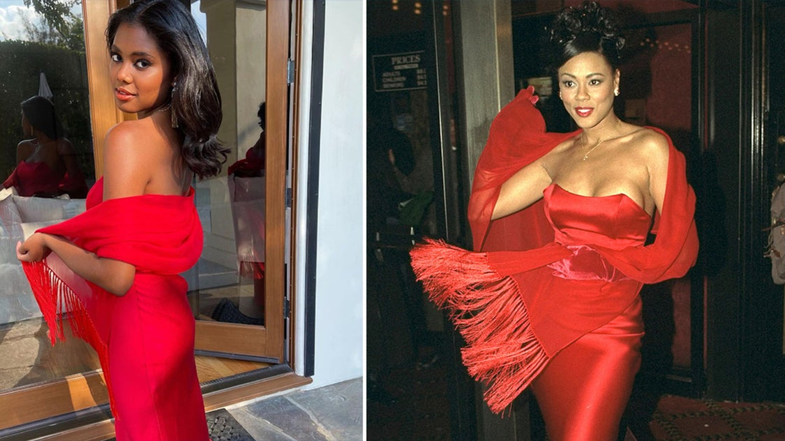 lela rochon red dress Lela Rochon's Daughter Asia Stuns Wearing Mom's 'Waiting to Exhale'  Premiere Dress to Prom