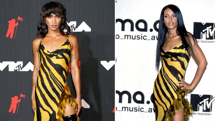 aaliyah yellow and black dress Bretman Rock Wears Same Dress As Aaliyah To 2021 VMAs