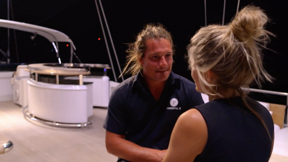 Gary King and Scarlett Bentley have a heart to heart on Below Deck Sailing Yacht