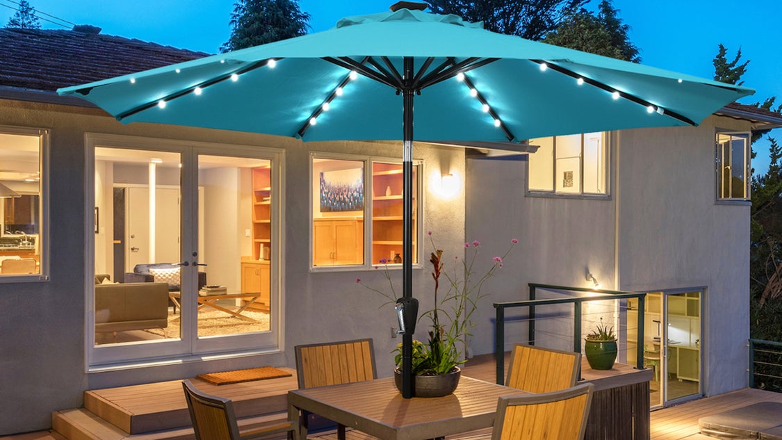 black and white striped outdoor patio umbrella Fringe Patio Umbrella