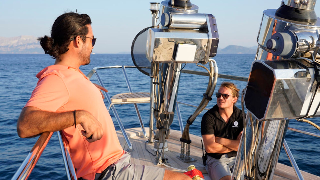 Colin Macrae and Gary King chat aboard Parsifal III while filming Bravo's Below Deck Sailing Yacht