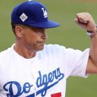 Rob Lowe at Dodger Stadium during Game 1 of the World Series
