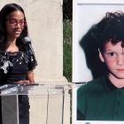 Zoe Saldana speaks at Anton Yelchin's service