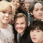 BTS poses with James Corden backstage at 'The Late Late Show'