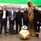 Mark Hamill, Rian Johnson, Prince Harry, Prince William, John Boyega, Ram Bergman, Chewbacca, Daisy Ridley, Ka