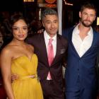 Tessa Thompson, director Taika Waititi and Chris Hemsworth