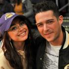 Sarah Hyland and Wells Adams at Lakers game