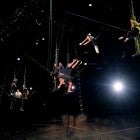 Acrobats rehearse Cirque Du Soleil's 'OVO' show at Barclays Center of Brooklyn on July 5, 2017 in New York City.