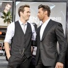 Actors Ryan Reynolds (L) and Hugh Jackman arrive at the screening 20th Century Fox's 'X-Men Origins: Wolverine' at the Chinese Theater on April 28, 2009 in Los Angeles, California.