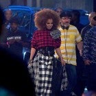 Janet Jackson films a music video in Brooklyn, New York.