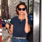 Katie Holmes denim midi skirt