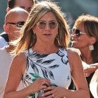 Jennifer Aniston in floral mini dress at Murder Mystery set