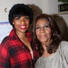 Jennifer Hudson and Aretha Franklin pose backstage at the hit musical 'The Color Purple' on Broadway at The Jacobs Theater on December 15, 2015 in New York City.