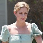 Lili Reinhart green top with buttons and puffed sleeves