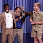 Kevin Hart and Robert Irwin with a falcon on 'The Tonight Show'