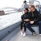 Prince Harry, Duke of Sussex and Meghan, Duchess of Sussex on Sydney Harbour looking out at Sydney Opera House and Sydney Harbour Bridge during day two of the Invictus Games Sydney 2018 at Sydney Olympic Park on October 21, 2018 in Sydney, Australia.