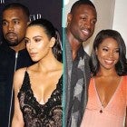 Kanye West and Kim Kardashian (left), Dwyane Wade and Gabrielle Union (right)