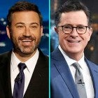 Jimmy Kimmel, President Donald Trump and Stephen Colbert