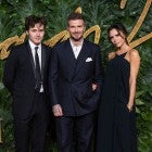 David Beckham, Victoria Beckham and son Brooklyn Beckham at 2018 British Fashion Awards.