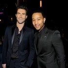 Adam Levine and John Legend pose at the 2011 American Music Awards held at Nokia Theatre L.A. LIVE on November 20, 2011