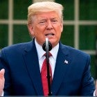 President Donald Trump speaks during a Coronavirus Task Force press briefing in the Rose Garden of the White House in Washington, DC, on March 29, 2020.