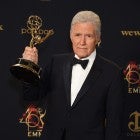 Alex Trebek poses with the Daytime Emmy Award for Outstanding Game Show Host in the press room during the 46th annual Daytime Emmy Awards 