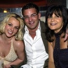 Singer Britney Spears with brother Bryan and mother Lynne celebrate with dad Jamie Spears and partners(not shown) George and Phil Maloof and John Decastro, at the launch party for their new Palms Home Poker Host software held at the one of a kind Hardwood Suite at the Palms Casino Resort in Las Vegas.