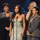 Kris Jenner, Kim Kardashian, Khloé Kardashian, and Kourtney Kardashian accept The Reality Show of 2019 for 'Keeping Up with the Kardashians' on stage